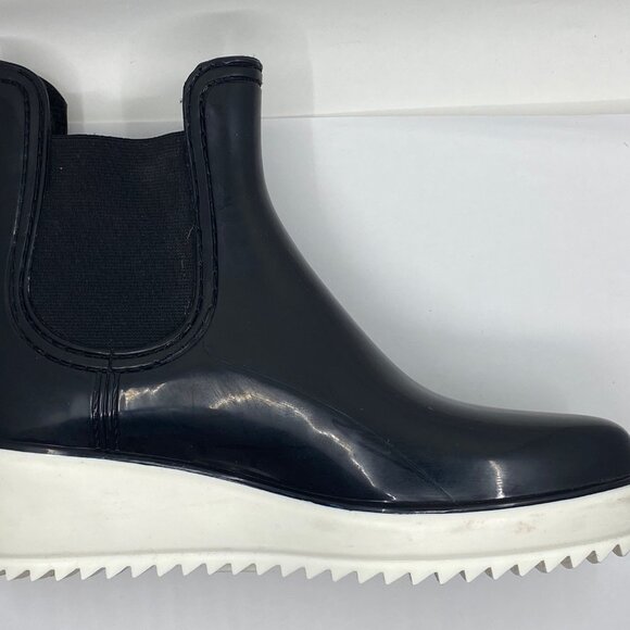 Women Rubber Rain Wedge Platform Ankle Boots Black Size 38 (EU) 7.5 - Picture 3 of 8